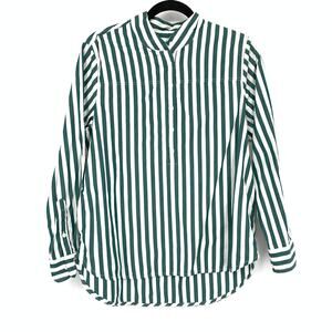 J.Crew Long Sleeve Popover Shirt Womens Size 8 Green White Striped Collarless